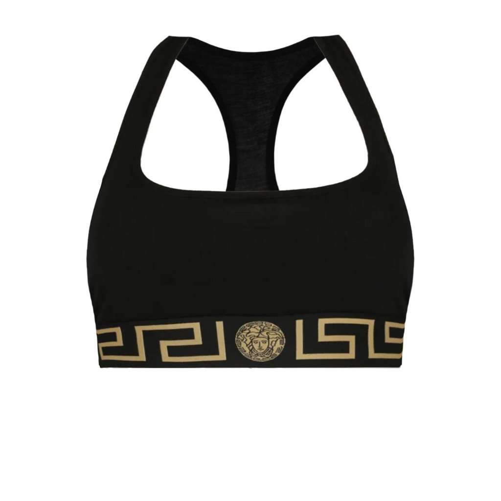 Versace Women's Black Gold Stretch Greeca Border Bra Versace Sz 1 Us Xs It 38